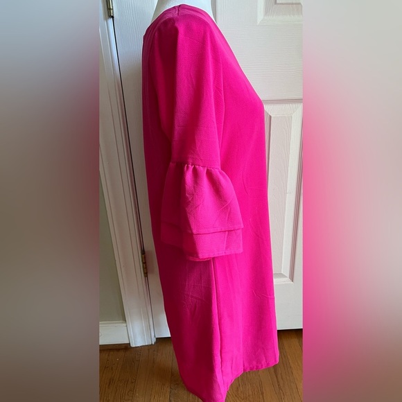 Belongsci Pink Summer V‎ Neck Bell Sleeve Shift Mini Dress Size Small NWOT - Picture 6 of 11